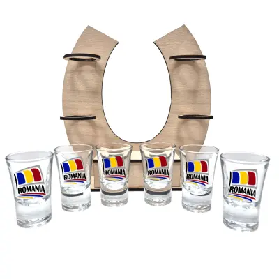 Steag romania, suport potcoava din lemn cu 6 pahare tip shout, model hgs045